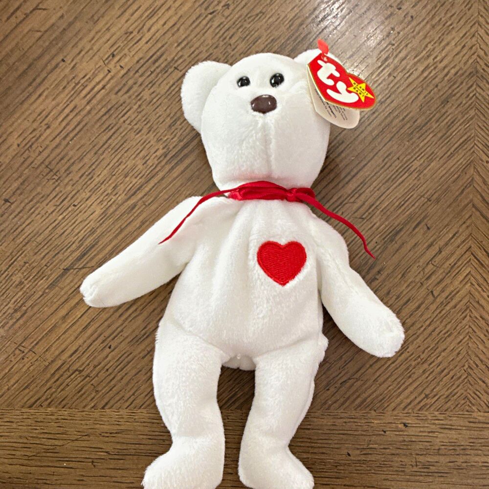 Ty Beanie Babies Valentino White Bear Plush Red Heart Ribbon Vintage 1993